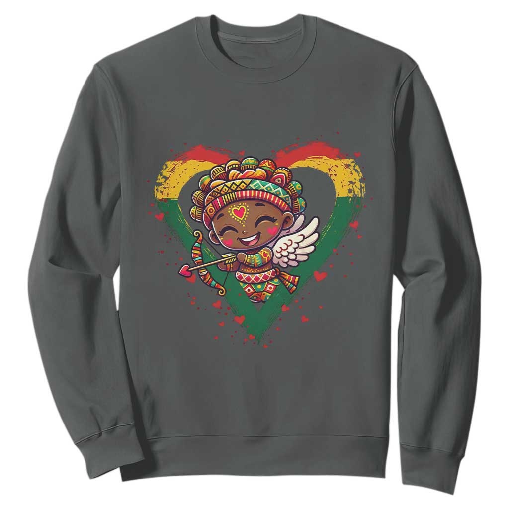 Cute Black Cupid Sweatshirt Melanin Pride Valentines Day Gift - African Pride