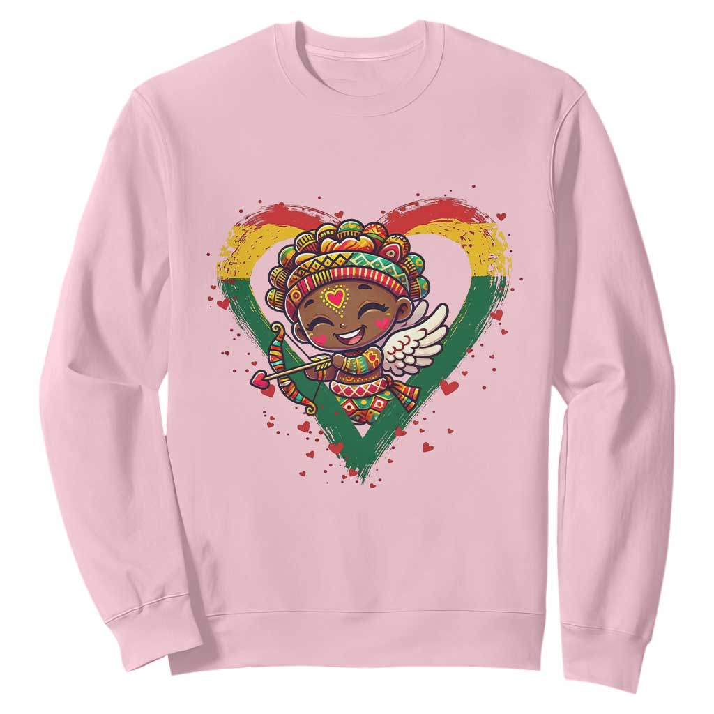 Cute Black Cupid Sweatshirt Melanin Pride Valentines Day Gift - African Pride