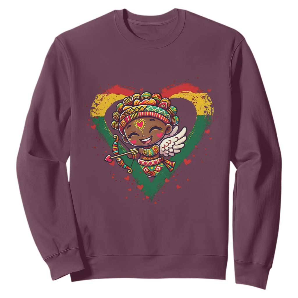 Cute Black Cupid Sweatshirt Melanin Pride Valentines Day Gift - African Pride