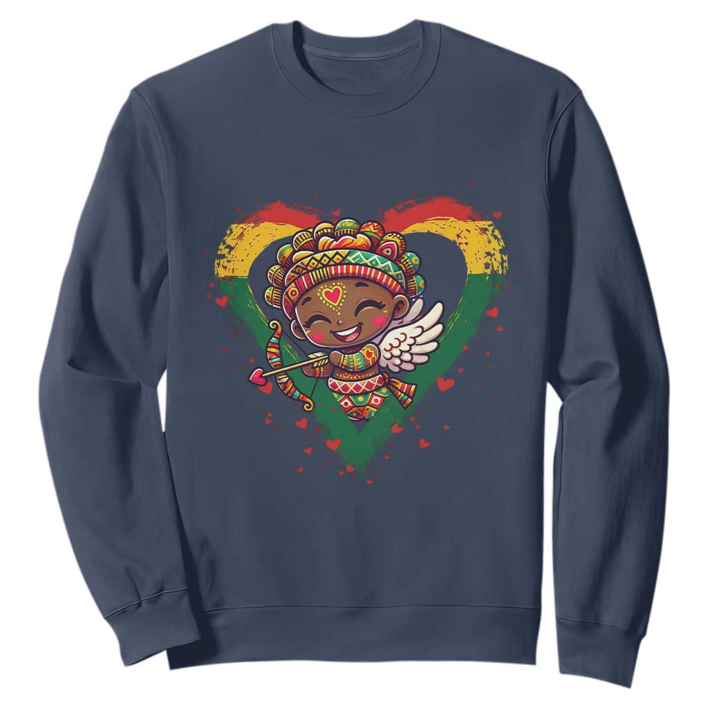 Cute Black Cupid Sweatshirt Melanin Pride Valentines Day Gift - African Pride