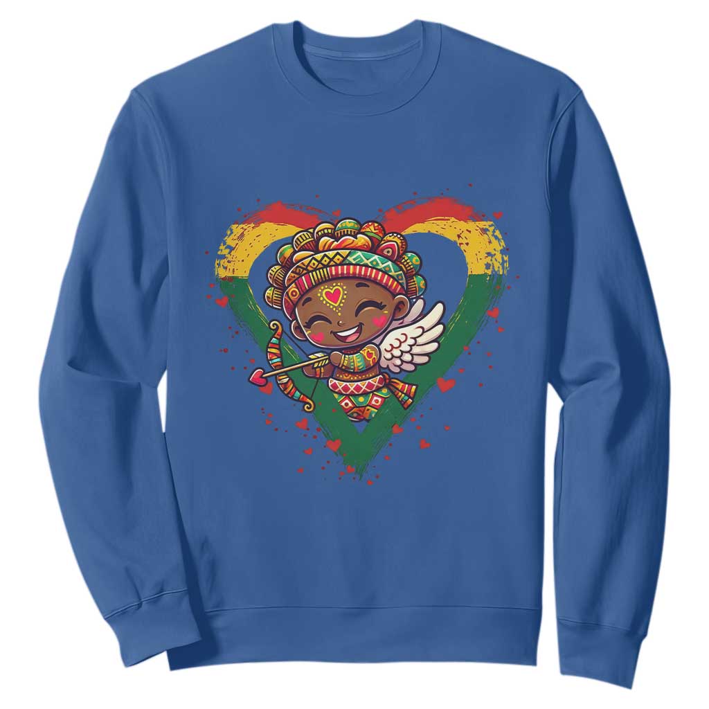 Cute Black Cupid Sweatshirt Melanin Pride Valentines Day Gift - African Pride