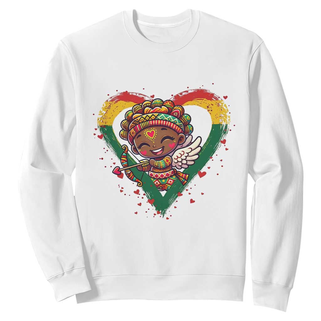Cute Black Cupid Sweatshirt Melanin Pride Valentines Day Gift - African Pride