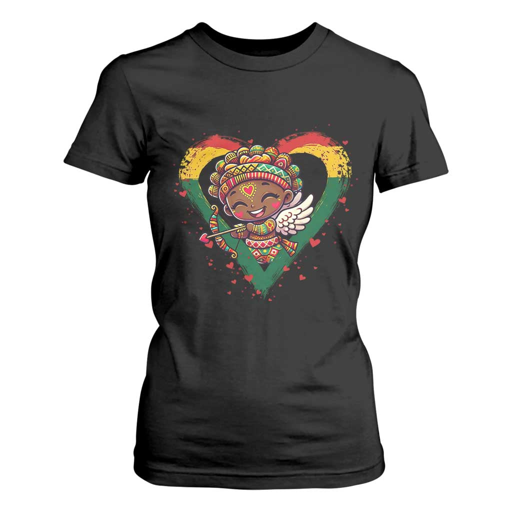 Cute Black Cupid T Shirt For Women Melanin Pride Valentines Day Gift - African Pride