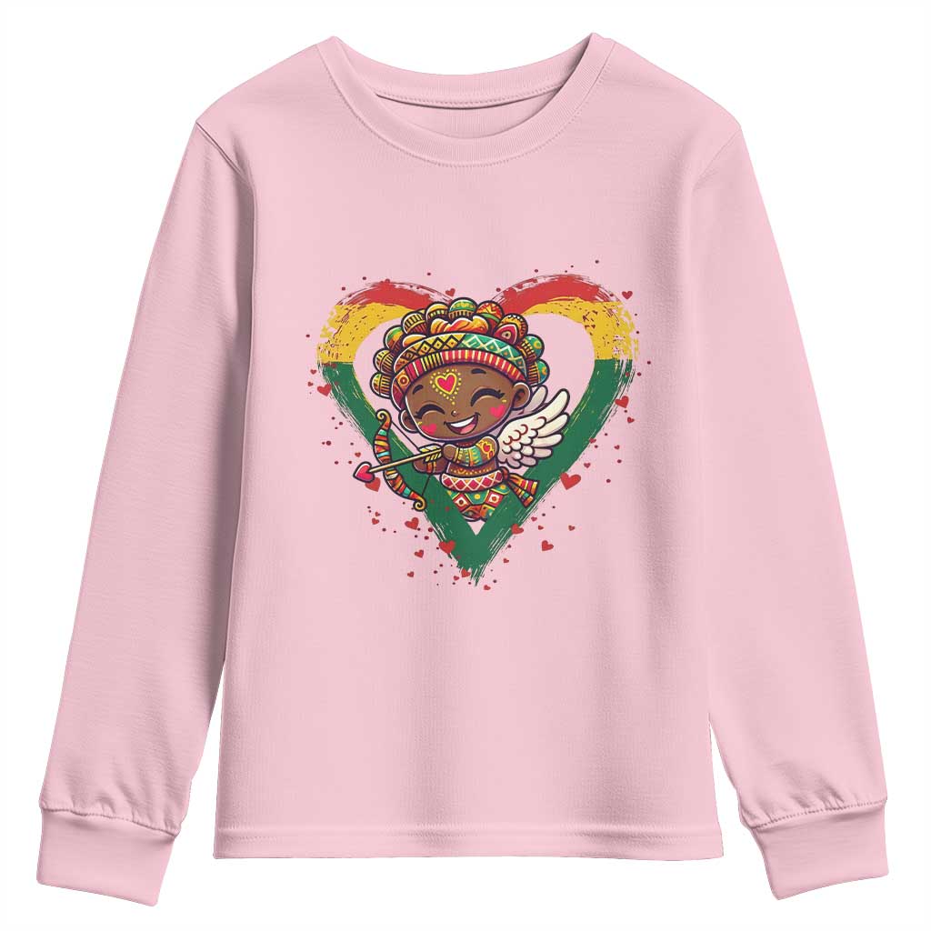 Cute Black Cupid Youth Sweatshirt Melanin Pride Valentines Day Gift - African Pride
