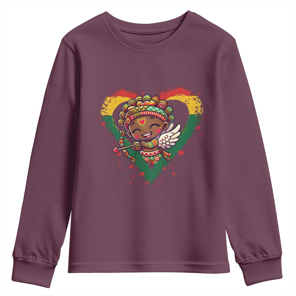 Cute Black Cupid Youth Sweatshirt Melanin Pride Valentines Day Gift - African Pride