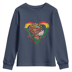Cute Black Cupid Youth Sweatshirt Melanin Pride Valentines Day Gift - African Pride
