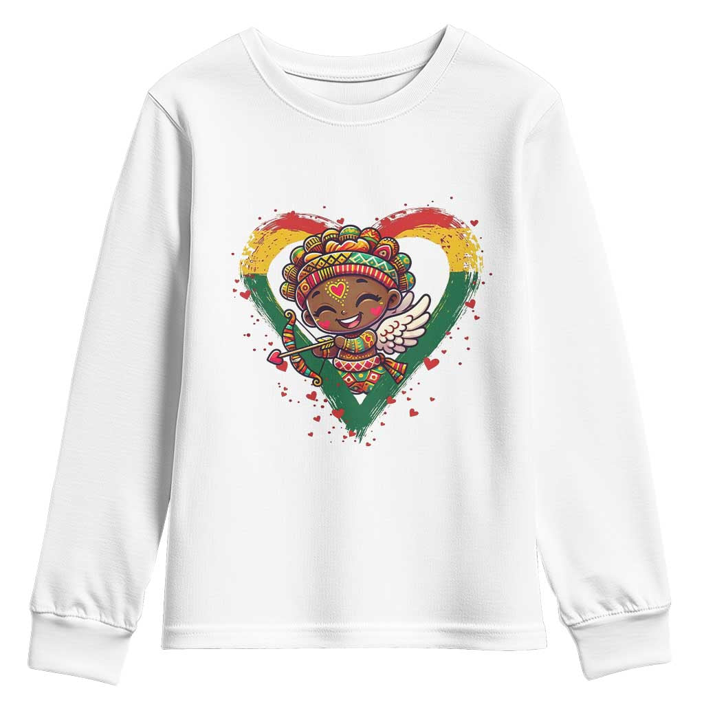 Cute Black Cupid Youth Sweatshirt Melanin Pride Valentines Day Gift - African Pride
