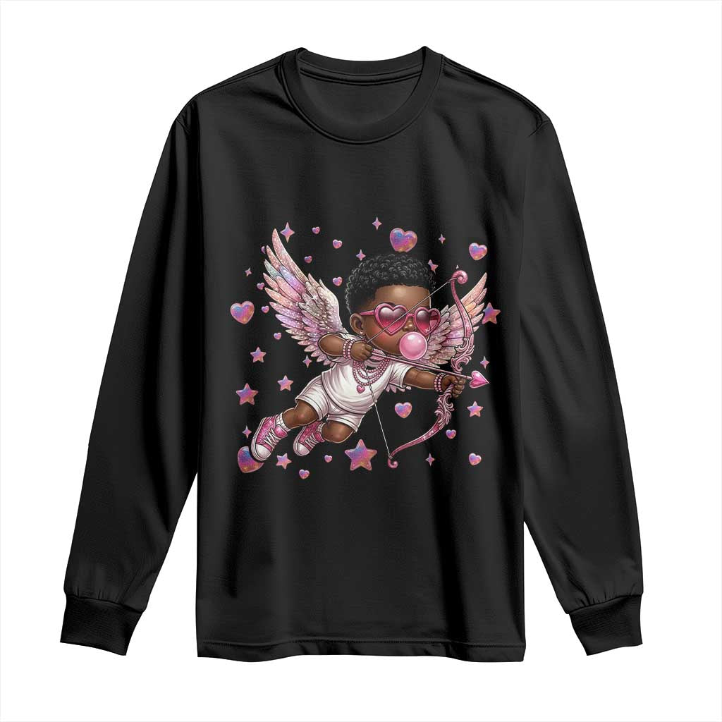 Cute Black Cupid Long Sleeve Shirt African American Valentines Day Gift - African Pride