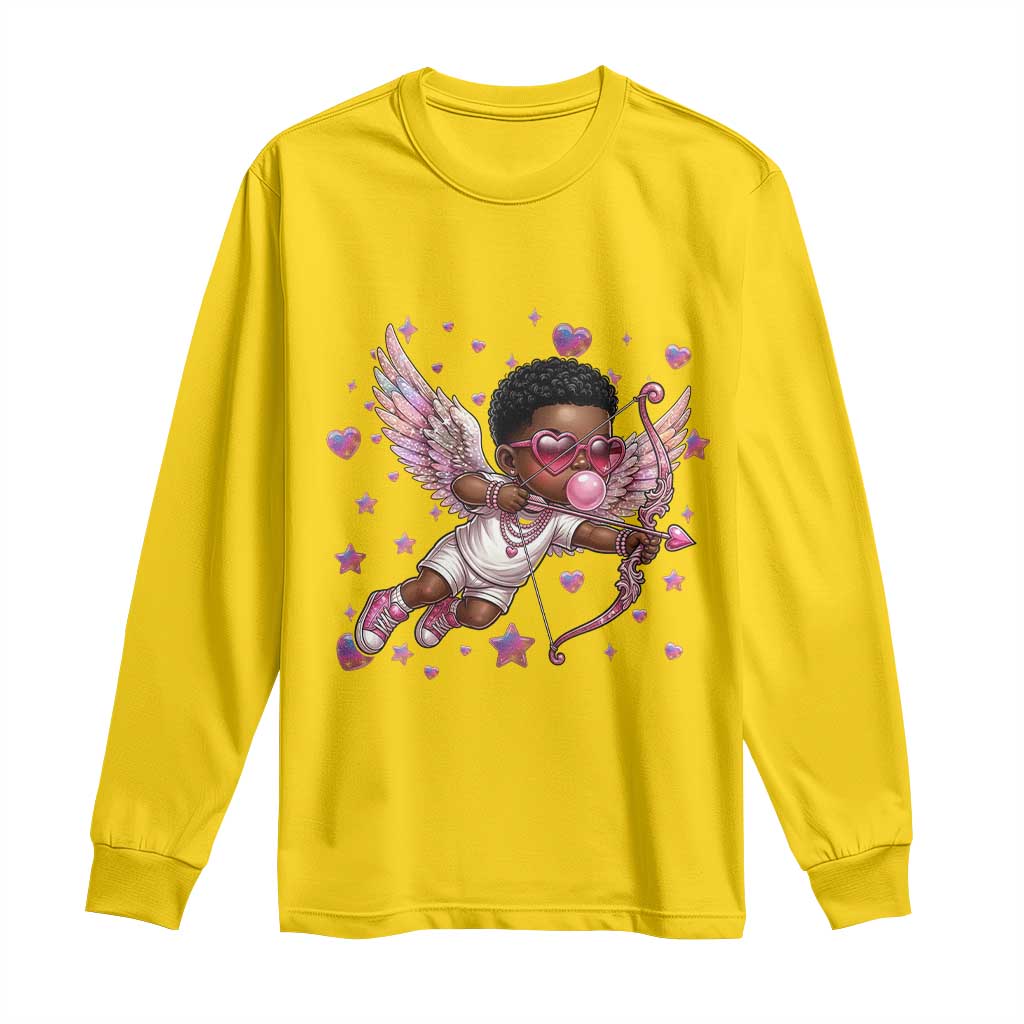 Cute Black Cupid Long Sleeve Shirt African American Valentines Day Gift - African Pride