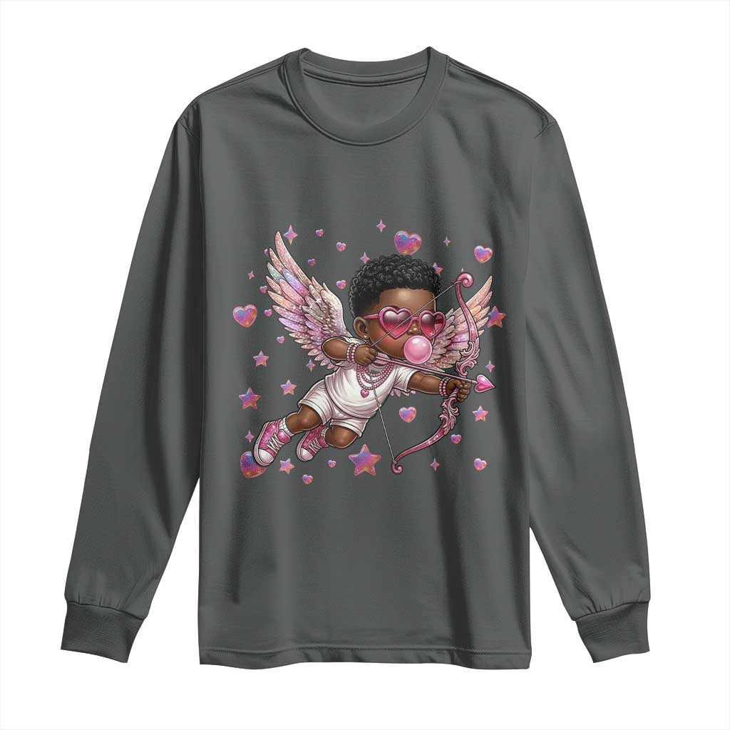 Cute Black Cupid Long Sleeve Shirt African American Valentines Day Gift - African Pride