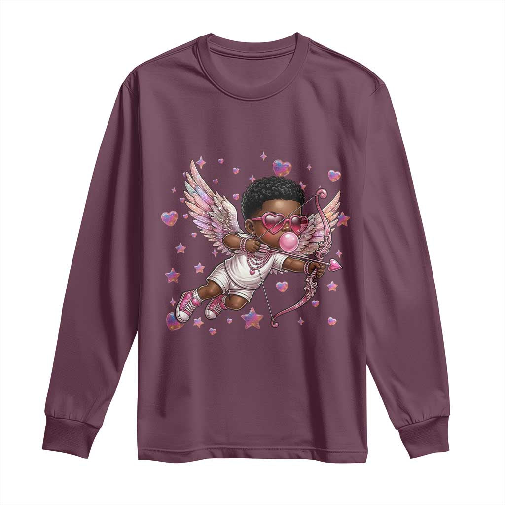 Cute Black Cupid Long Sleeve Shirt African American Valentines Day Gift - African Pride