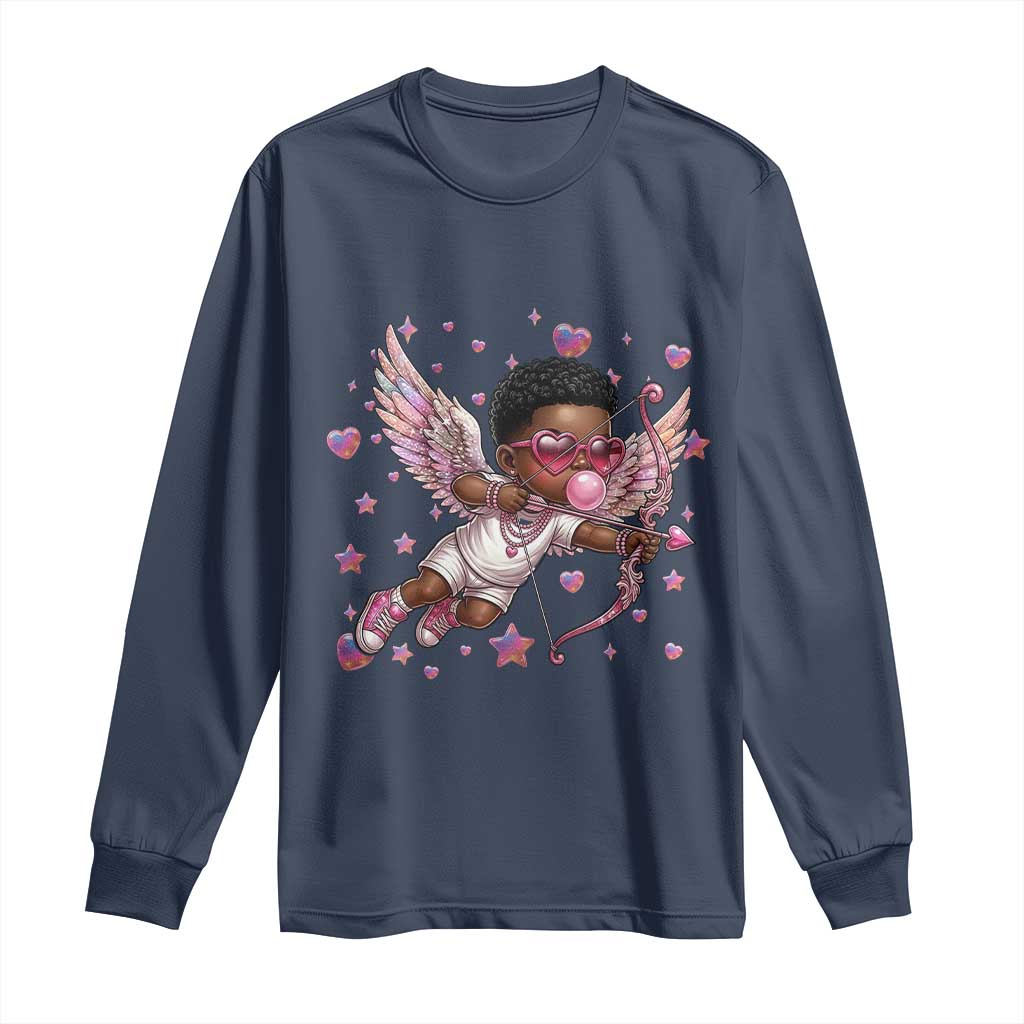 Cute Black Cupid Long Sleeve Shirt African American Valentines Day Gift - African Pride
