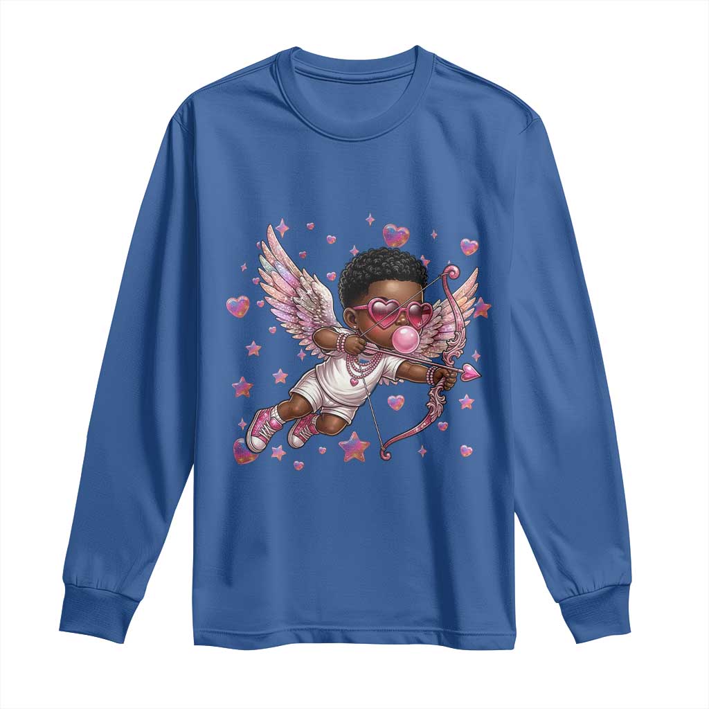 Cute Black Cupid Long Sleeve Shirt African American Valentines Day Gift - African Pride