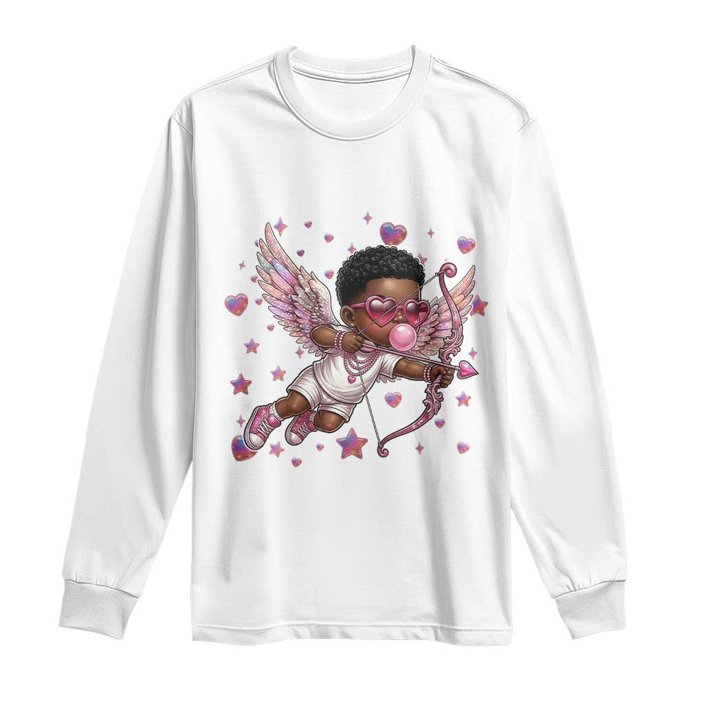 Cute Black Cupid Long Sleeve Shirt African American Valentines Day Gift - African Pride