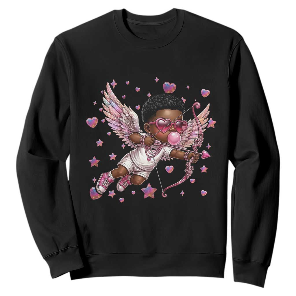 Cute Black Cupid Sweatshirt African American Valentines Day Gift - African Pride