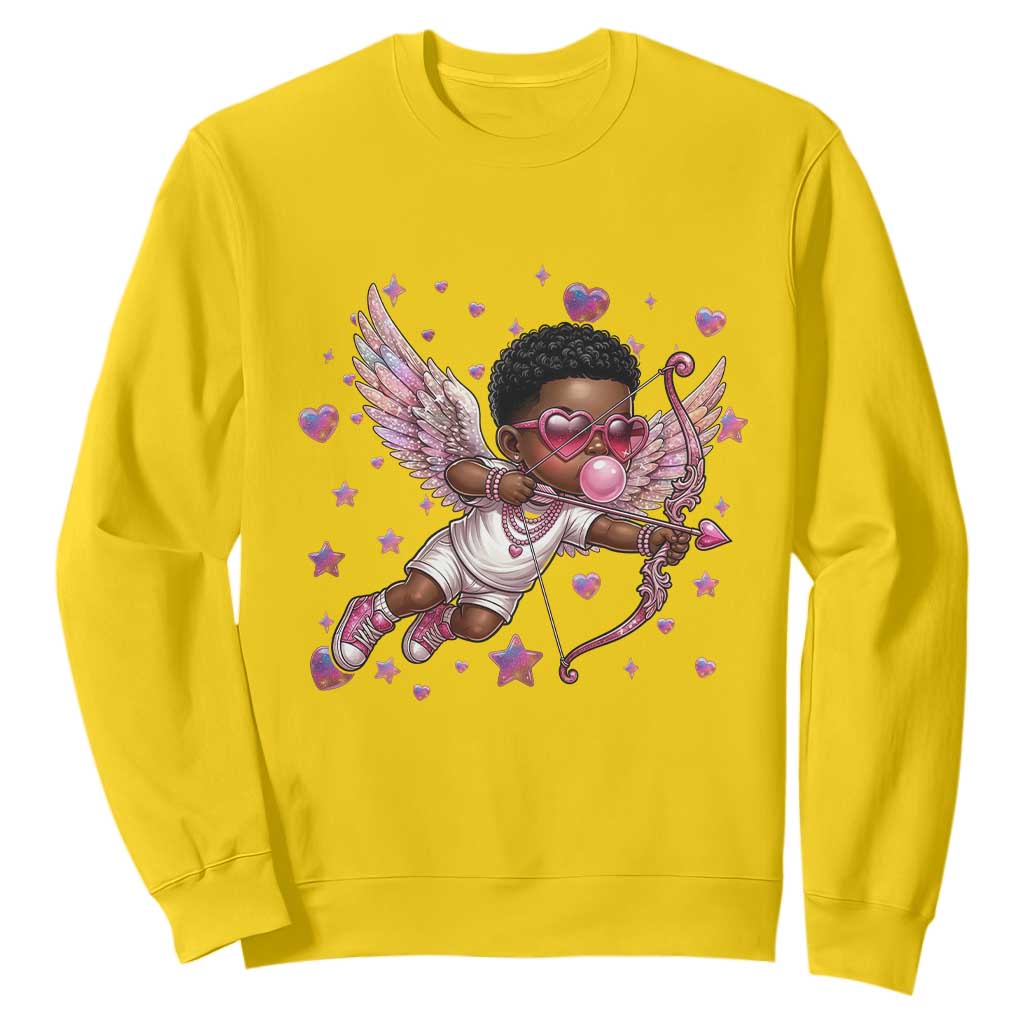 Cute Black Cupid Sweatshirt African American Valentines Day Gift - African Pride