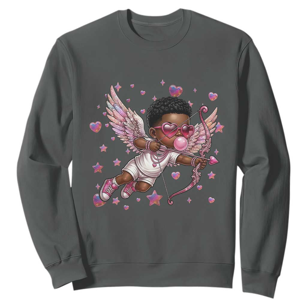 Cute Black Cupid Sweatshirt African American Valentines Day Gift - African Pride