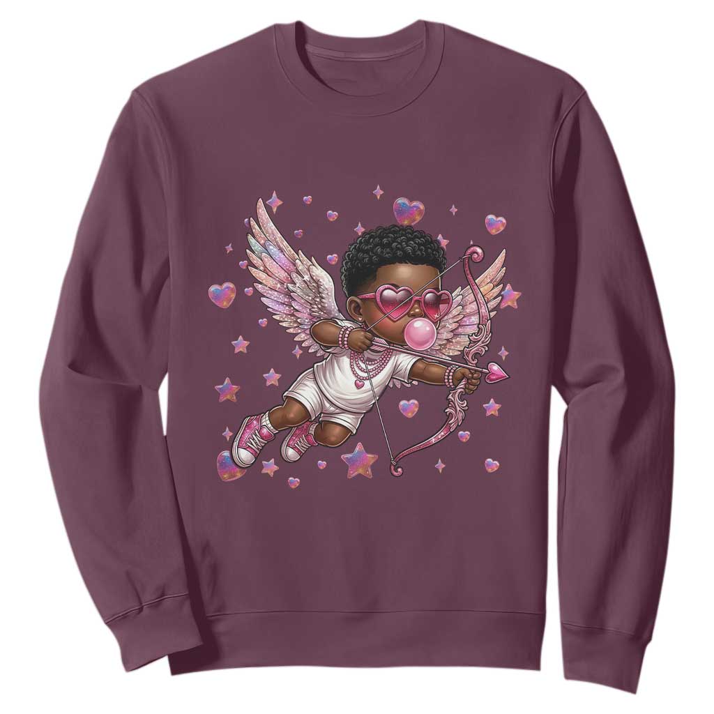 Cute Black Cupid Sweatshirt African American Valentines Day Gift - African Pride