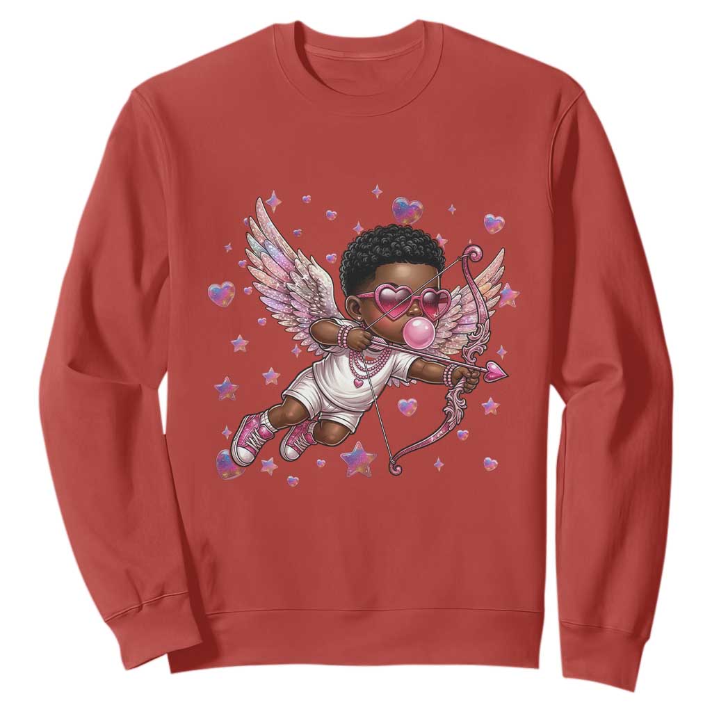 Cute Black Cupid Sweatshirt African American Valentines Day Gift - African Pride