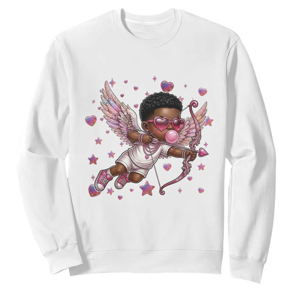 Cute Black Cupid Sweatshirt African American Valentines Day Gift - African Pride