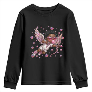 Cute Black Cupid Youth Sweatshirt African American Valentines Day Gift - African Pride