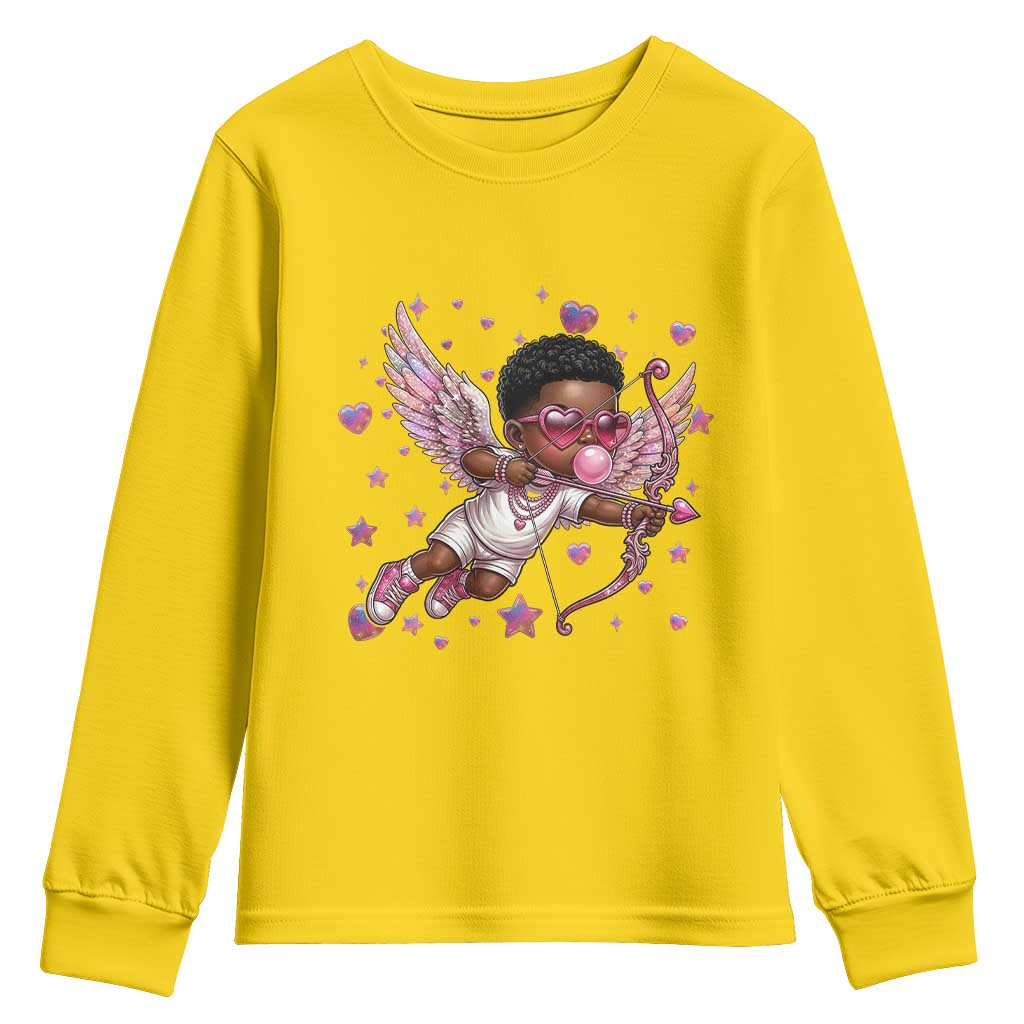 Cute Black Cupid Youth Sweatshirt African American Valentines Day Gift - African Pride