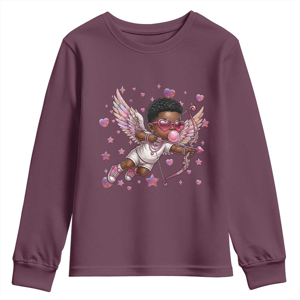 Cute Black Cupid Youth Sweatshirt African American Valentines Day Gift - African Pride