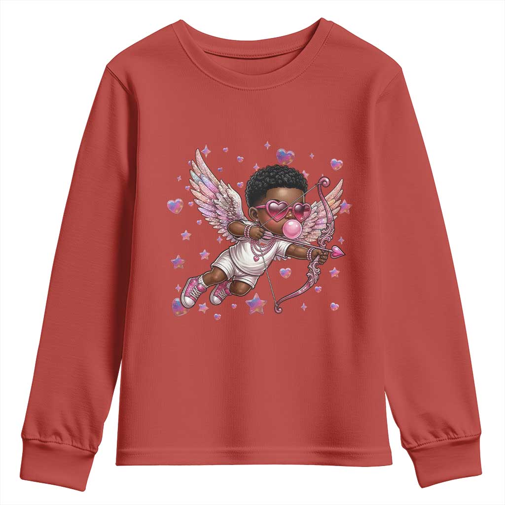 Cute Black Cupid Youth Sweatshirt African American Valentines Day Gift - African Pride