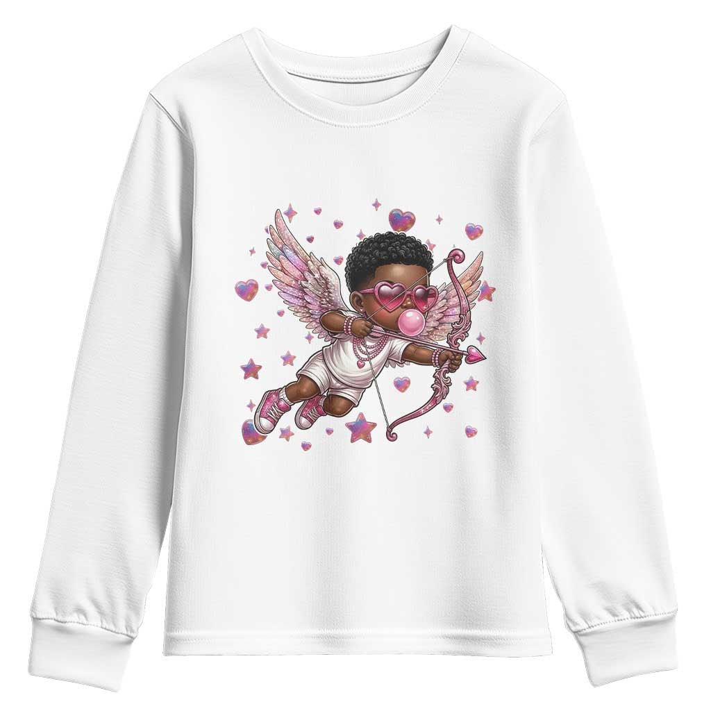 Cute Black Cupid Youth Sweatshirt African American Valentines Day Gift - African Pride