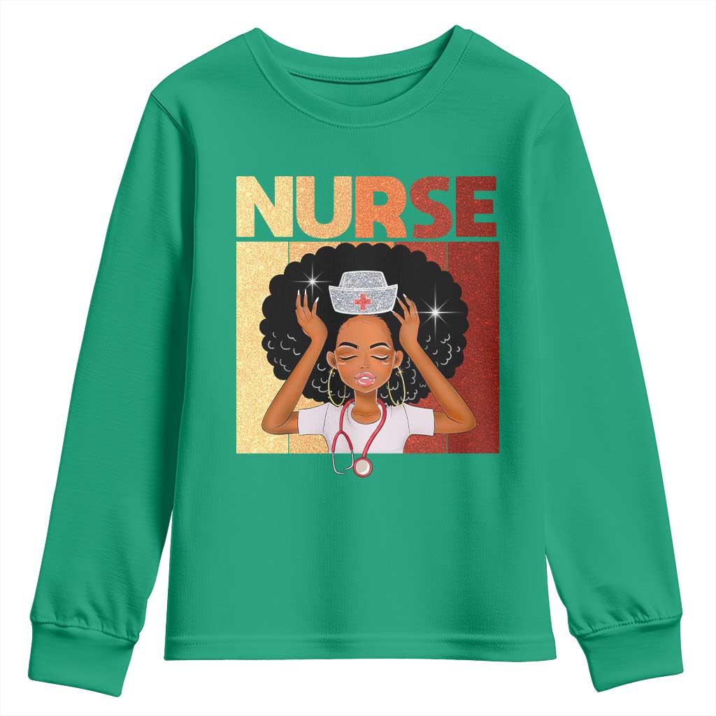 Strong Black Nurse Youth Sweatshirt Black History Medical Professional Gift - African Pride