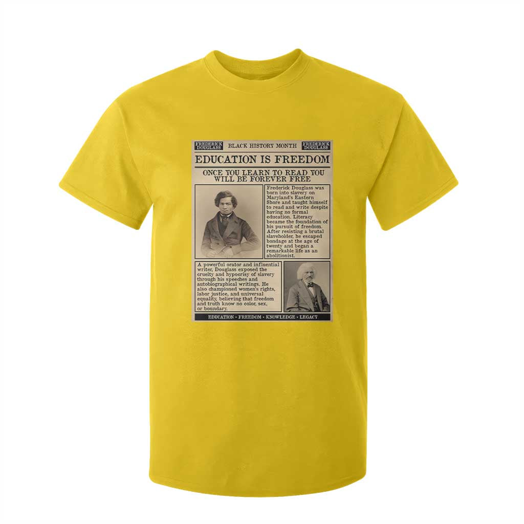 Education Is Freedom Newspaper T Shirt For Kid Frederick Douglass Black History Month Gift - African Pride