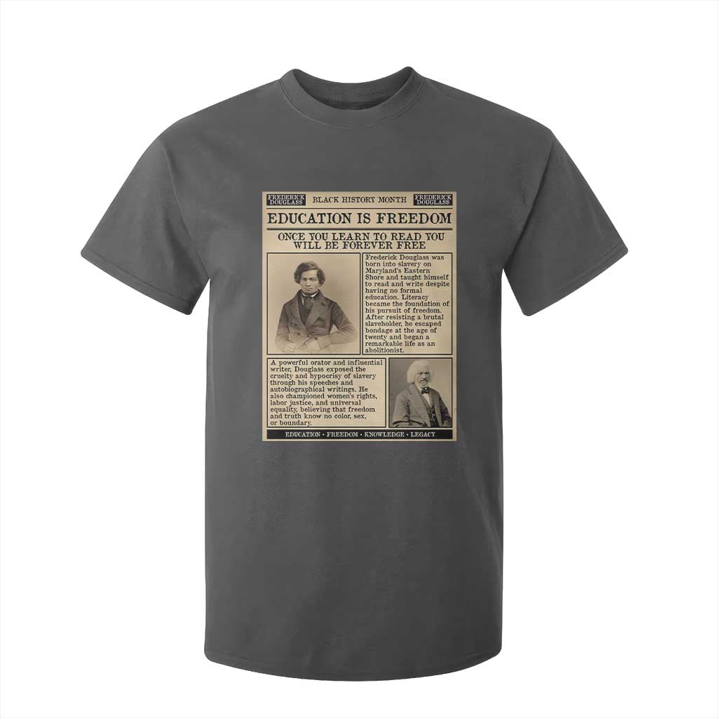 Education Is Freedom Newspaper T Shirt For Kid Frederick Douglass Black History Month Gift - African Pride