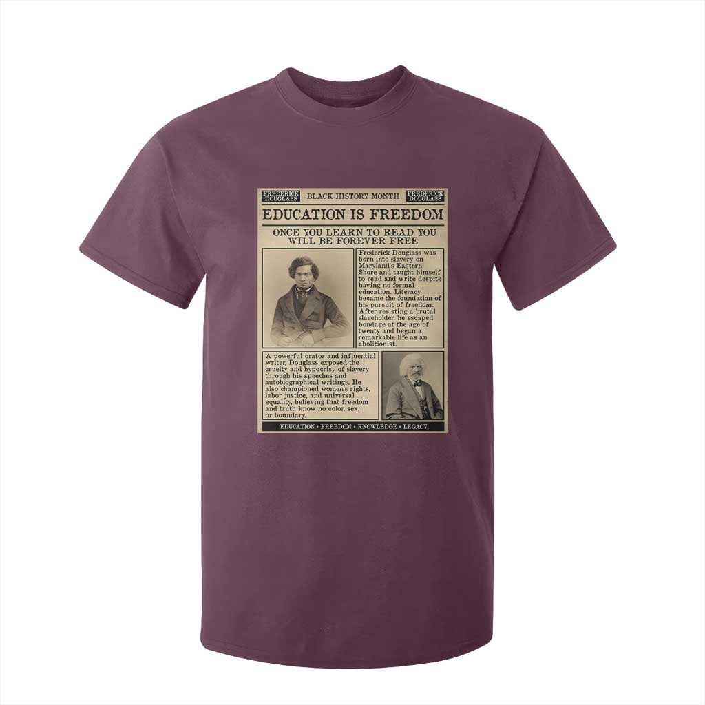 Education Is Freedom Newspaper T Shirt For Kid Frederick Douglass Black History Month Gift - African Pride