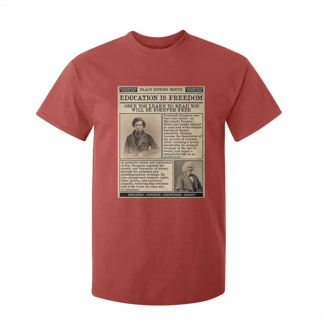 Education Is Freedom Newspaper T Shirt For Kid Frederick Douglass Black History Month Gift - African Pride
