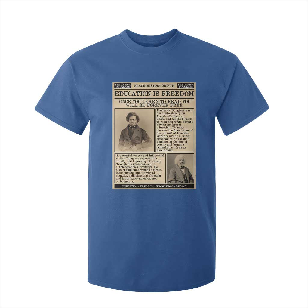 Education Is Freedom Newspaper T Shirt For Kid Frederick Douglass Black History Month Gift - African Pride