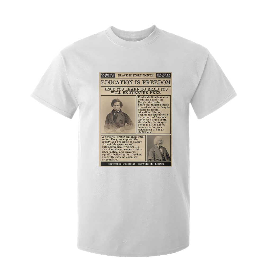 Education Is Freedom Newspaper T Shirt For Kid Frederick Douglass Black History Month Gift - African Pride