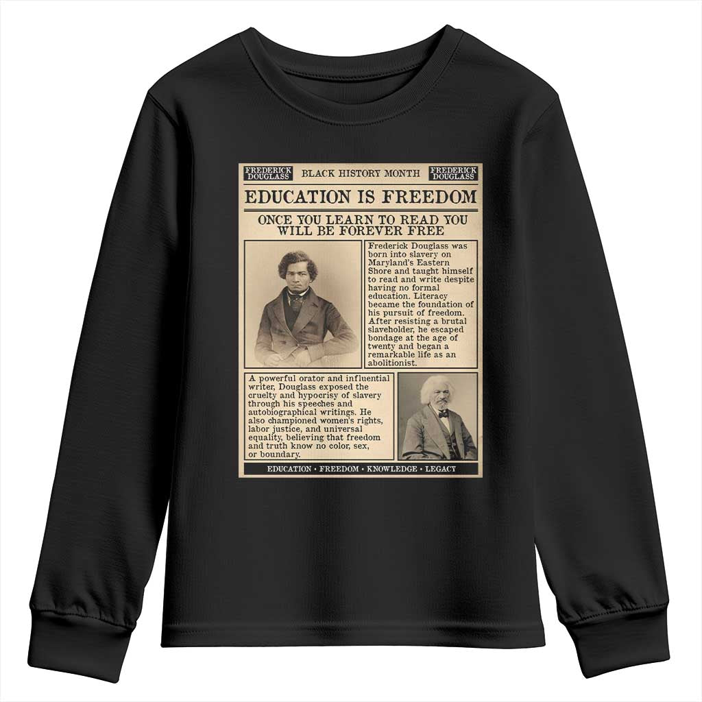 Education Is Freedom Newspaper Youth Sweatshirt Frederick Douglass Black History Month Gift - African Pride