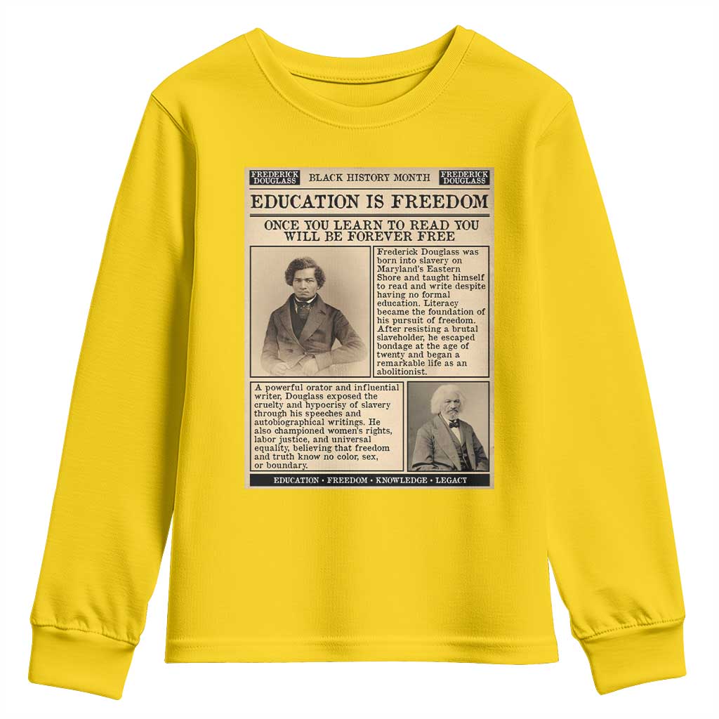 Education Is Freedom Newspaper Youth Sweatshirt Frederick Douglass Black History Month Gift - African Pride