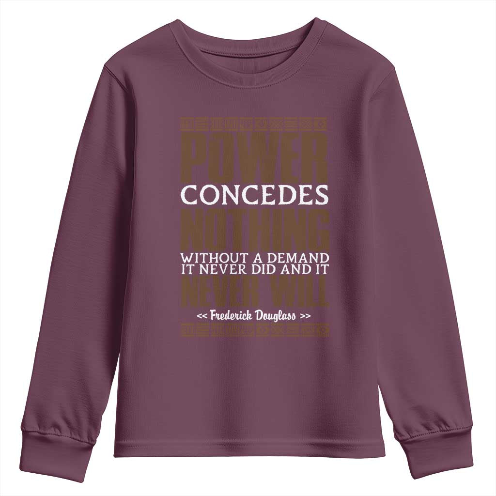 Frederick Douglass Youth Sweatshirt Power Concedes Nothing Without A Demand - African Pride