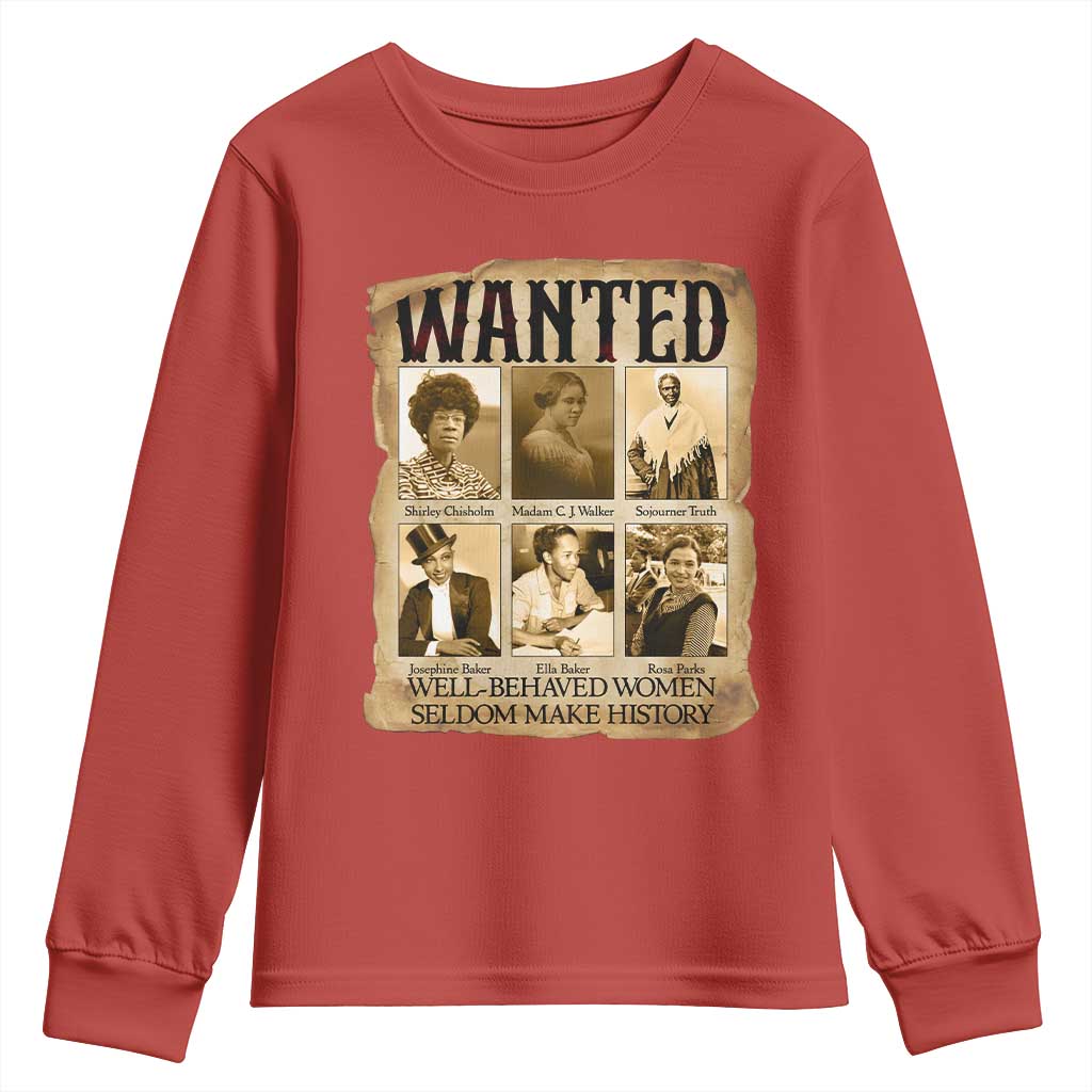 Well Behaved Women Seldom Make History Youth Sweatshirt Vintage Feminist Poster - African Pride