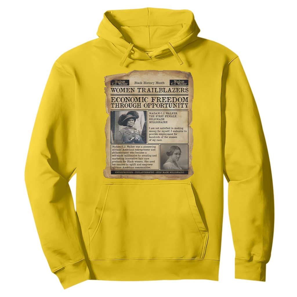 Madam CJ Walker Vintage Newspaper Style Hoodie Economic Freedom Through Opportunity - African Pride