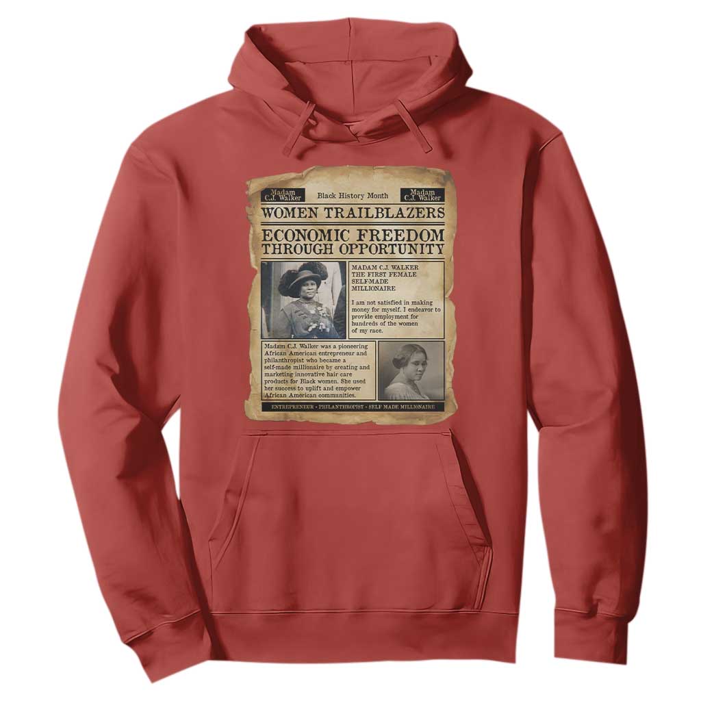 Madam CJ Walker Vintage Newspaper Style Hoodie Economic Freedom Through Opportunity - African Pride