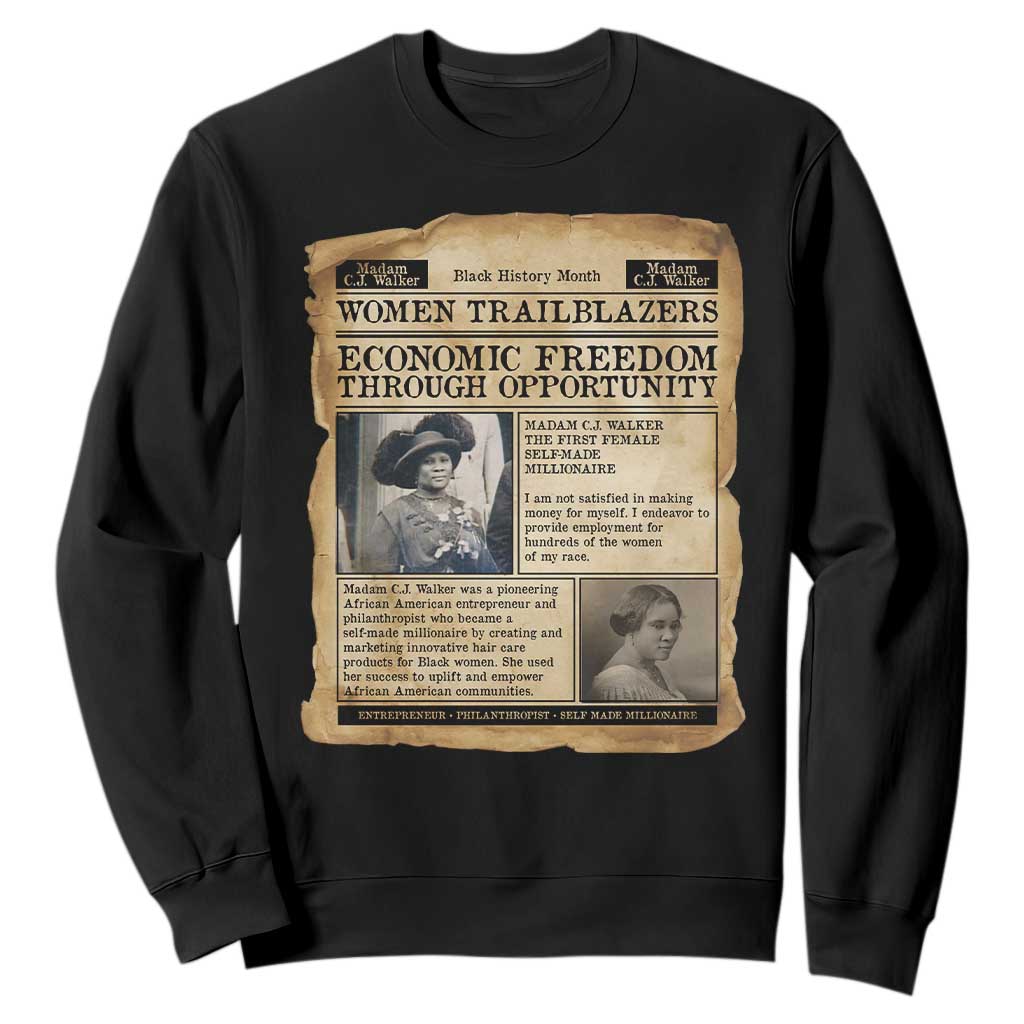 Madam CJ Walker Vintage Newspaper Style Sweatshirt Economic Freedom Through Opportunity - African Pride