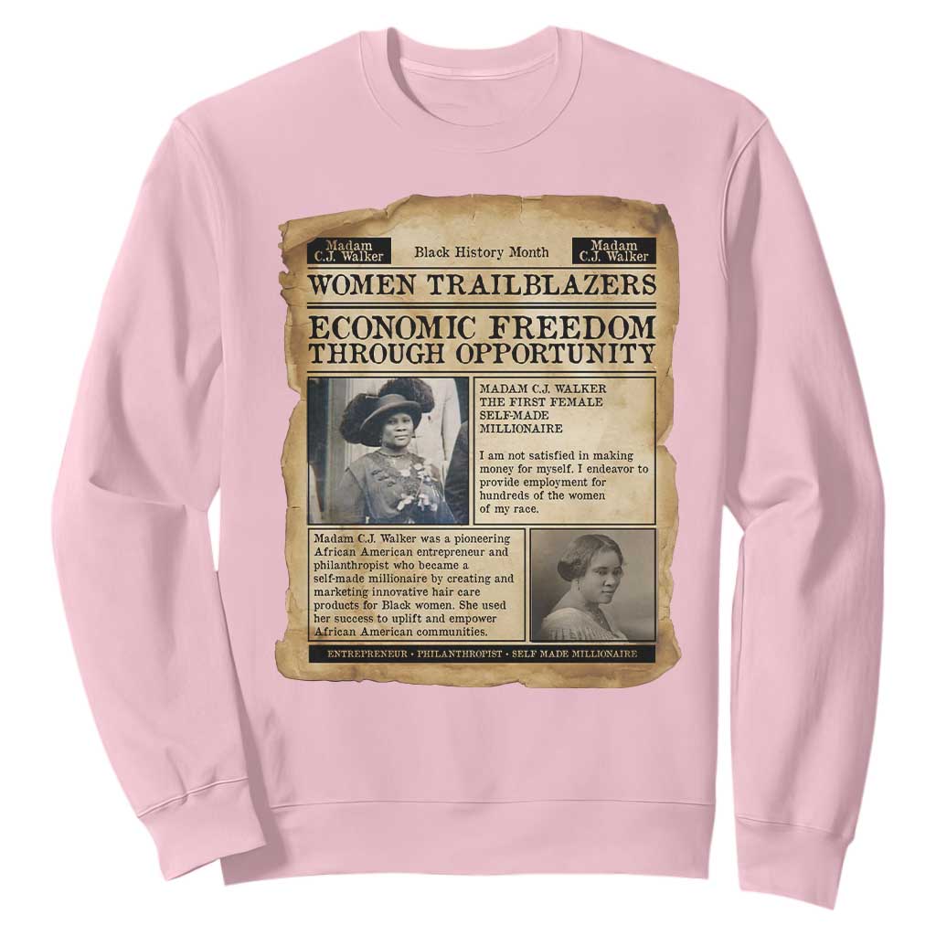 Madam CJ Walker Vintage Newspaper Style Sweatshirt Economic Freedom Through Opportunity - African Pride