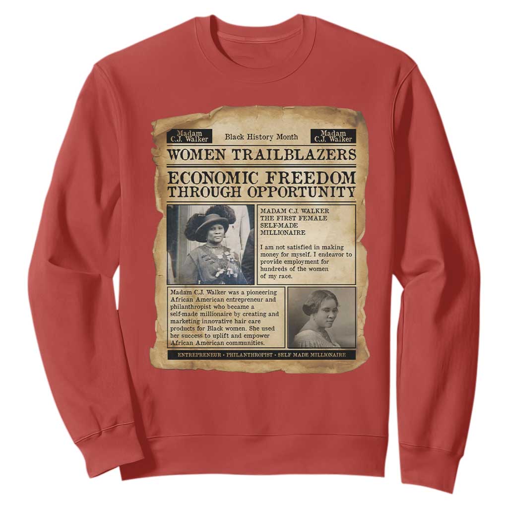 Madam CJ Walker Vintage Newspaper Style Sweatshirt Economic Freedom Through Opportunity - African Pride