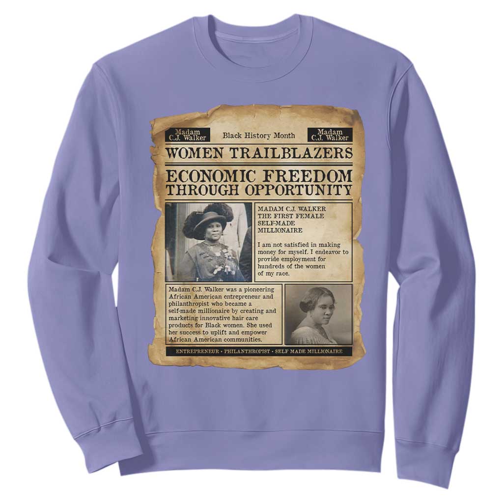 Madam CJ Walker Vintage Newspaper Style Sweatshirt Economic Freedom Through Opportunity - African Pride
