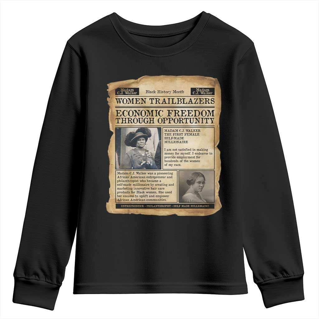 Madam CJ Walker Vintage Newspaper Style Youth Sweatshirt Economic Freedom Through Opportunity - African Pride