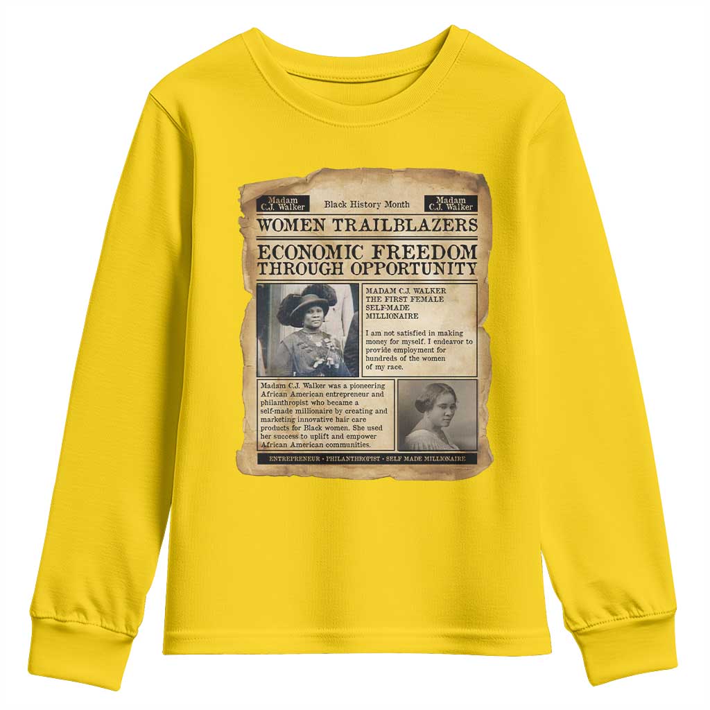 Madam CJ Walker Vintage Newspaper Style Youth Sweatshirt Economic Freedom Through Opportunity - African Pride