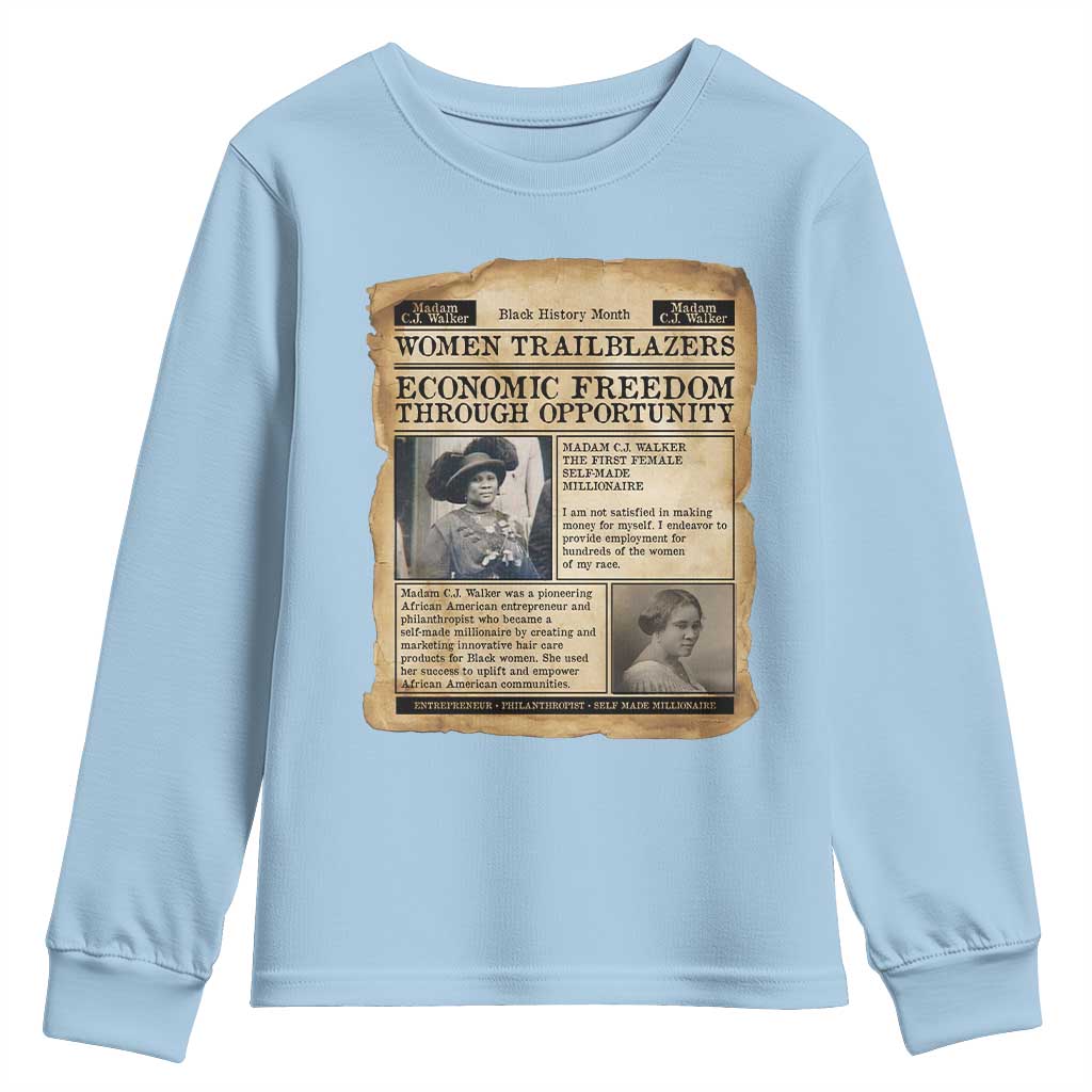 Madam CJ Walker Vintage Newspaper Style Youth Sweatshirt Economic Freedom Through Opportunity - African Pride