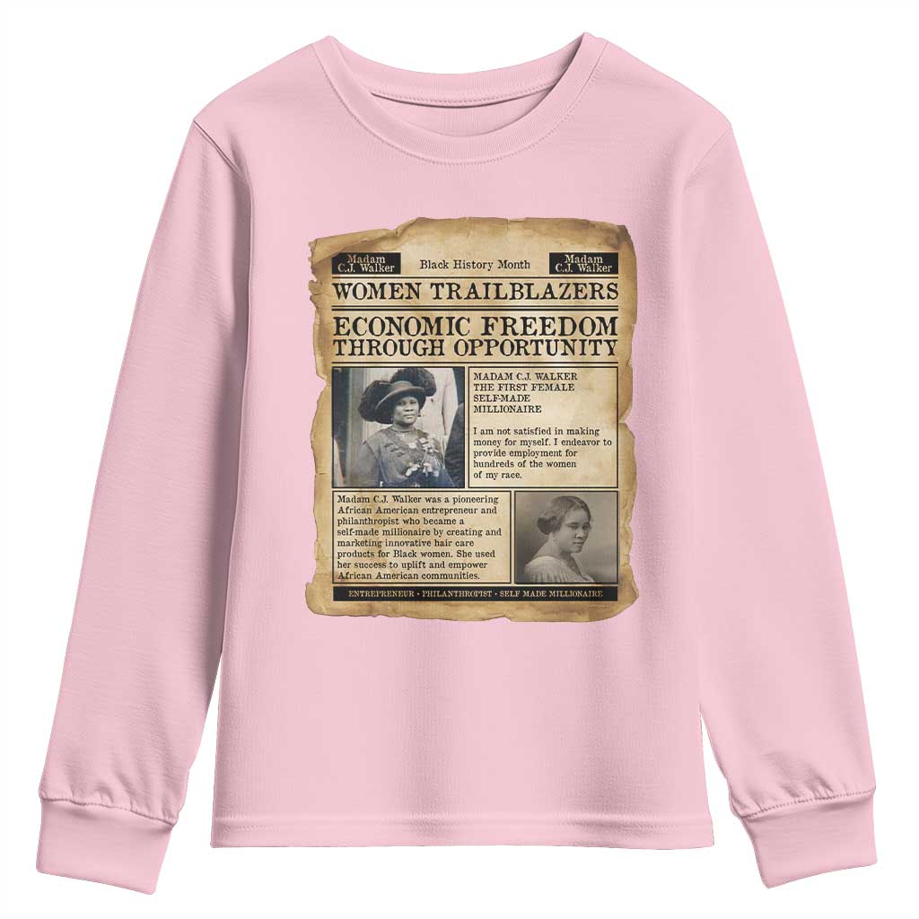 Madam CJ Walker Vintage Newspaper Style Youth Sweatshirt Economic Freedom Through Opportunity - African Pride